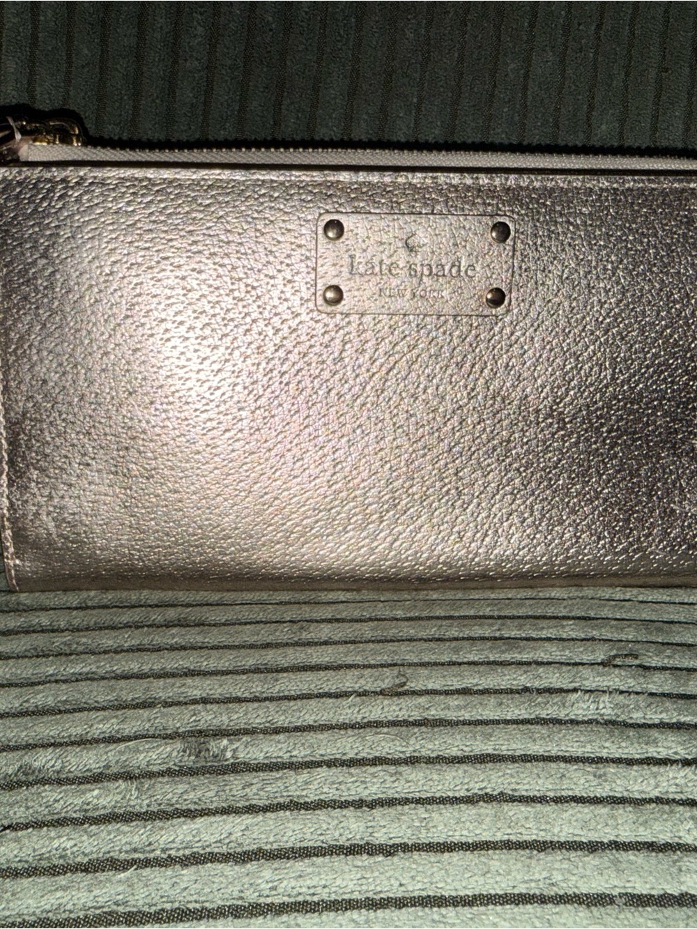kate spade metallic rose gold zip-around wallet